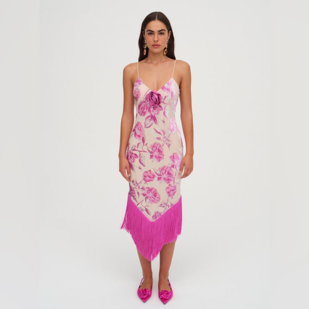 NWOT For Love & Lemons Rori Fringe Midi Dress SAMPLE